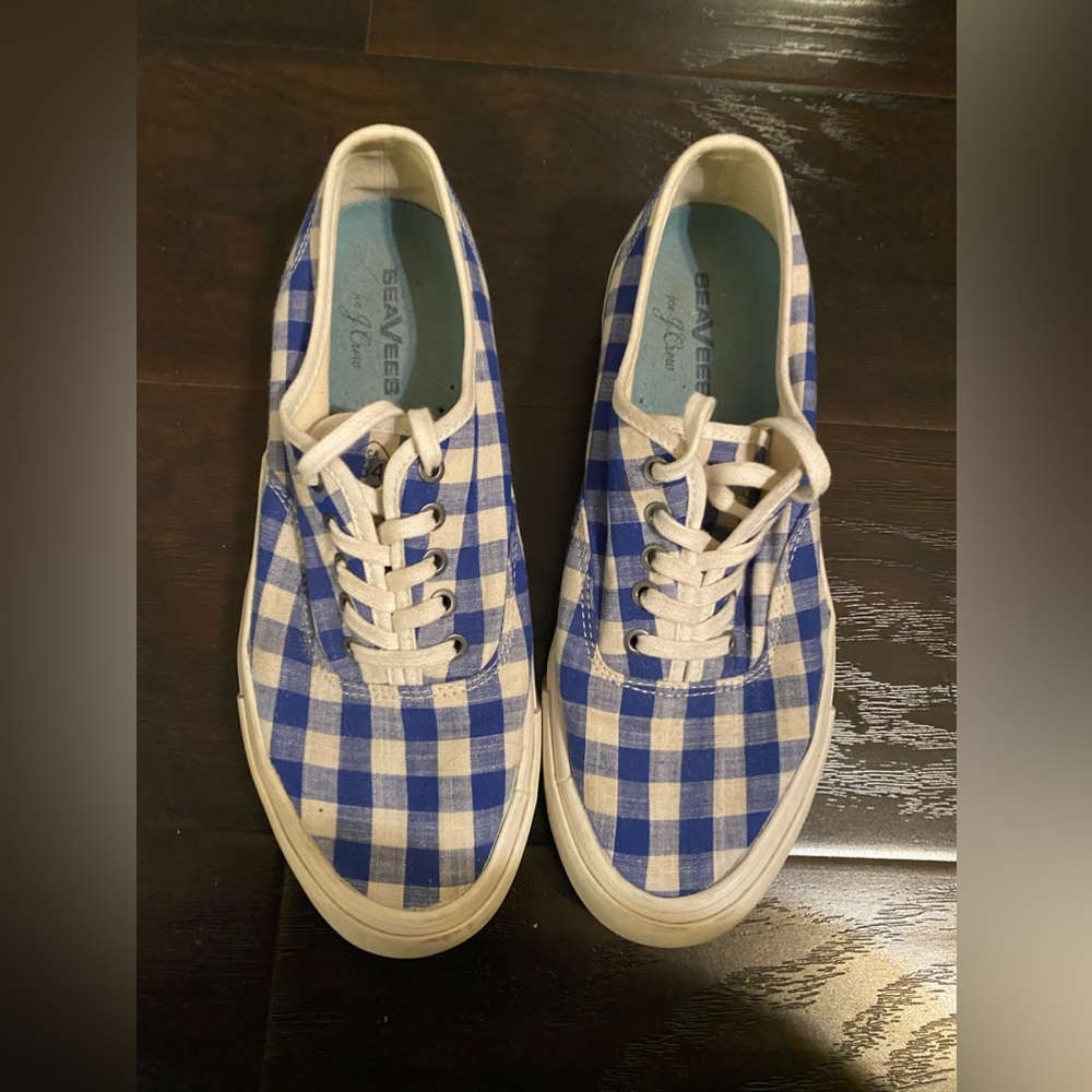 JCrew Blue and White Checkered Shoes size 9